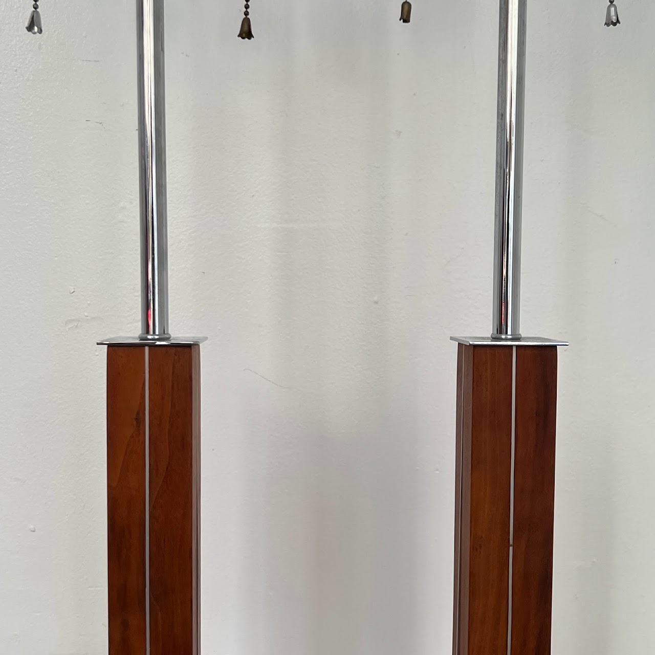 Walter von Nessen Chrome & Walnut Mid-Century Modernist Table Lamp Pair