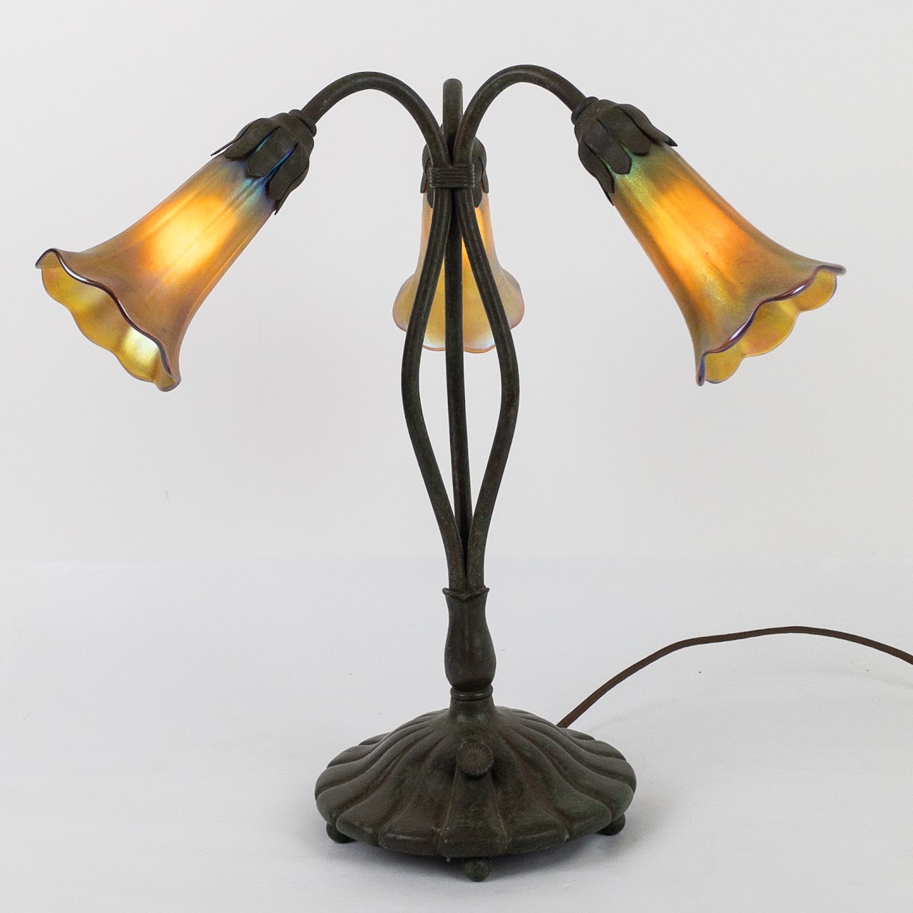Studio Disselhoff Art Nouveau-Style Vintage Bronze Three-Arm Table Lamp