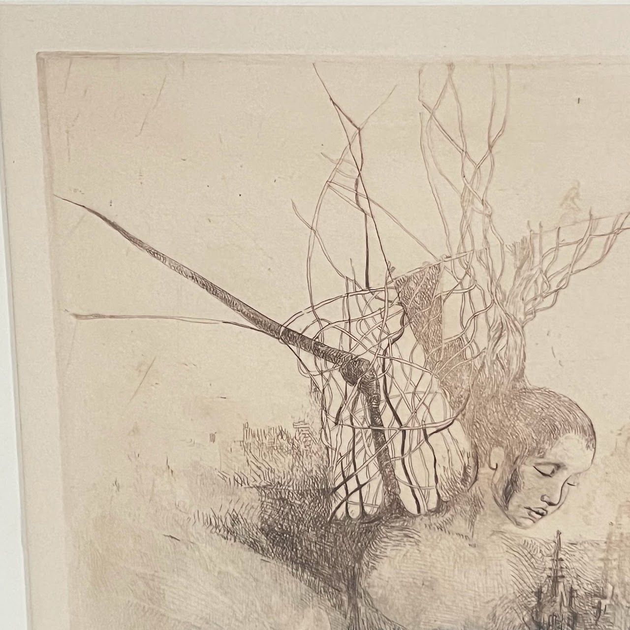 Contemporary Surrealist Signed Drypoint Etching