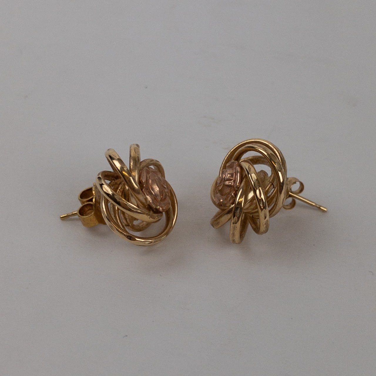 14K Yellow & Rose Gold Modernist Floral Motif Earrings