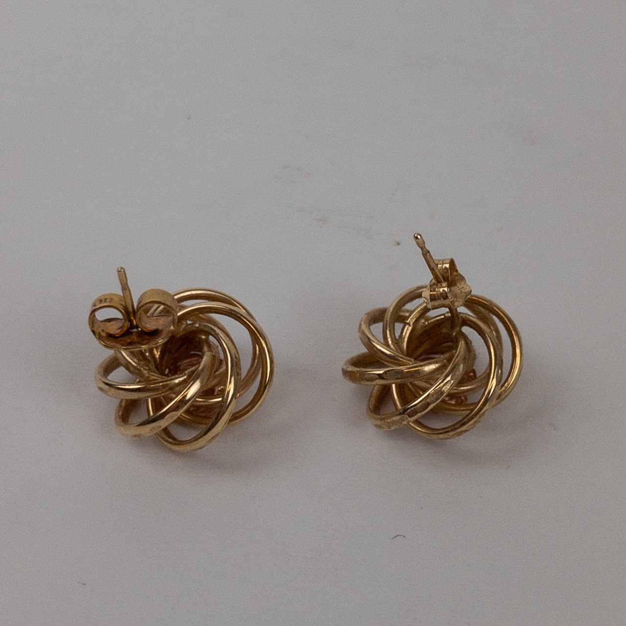 14K Yellow & Rose Gold Modernist Floral Motif Earrings