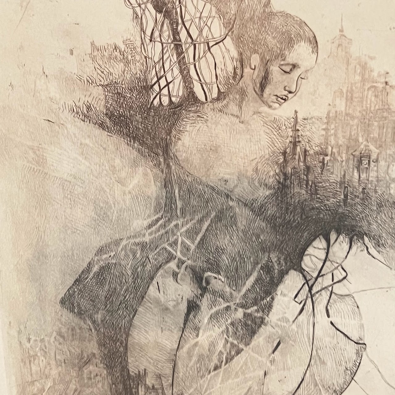 Contemporary Surrealist Signed Drypoint Etching