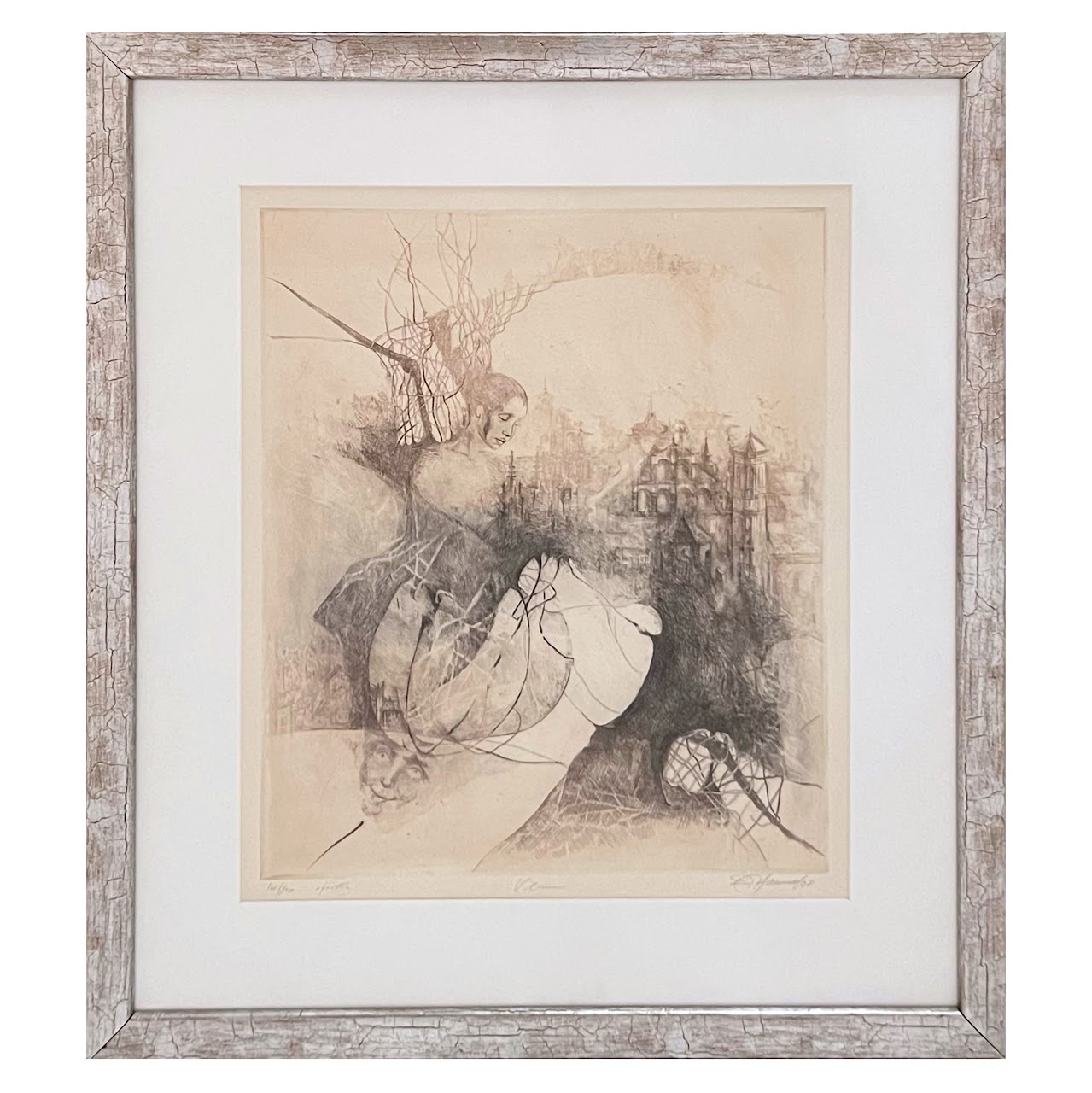 Contemporary Surrealist Signed Drypoint Etching