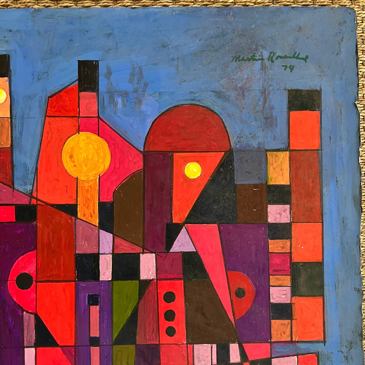 Martin Rosenthal Signed Modernist Geometric Gouache Painting, 1974