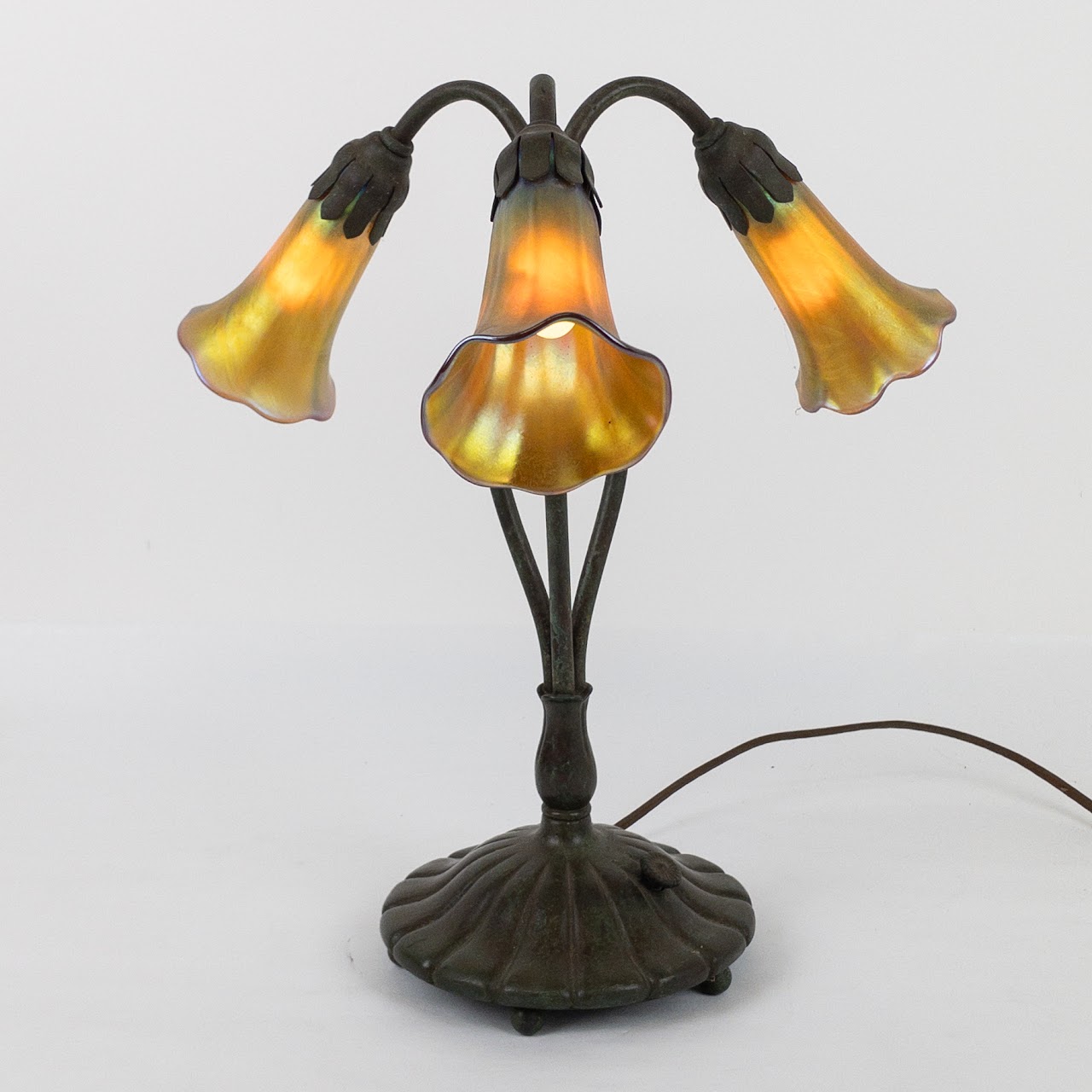 Studio Disselhoff Art Nouveau-Style Vintage Bronze Three-Arm Table Lamp