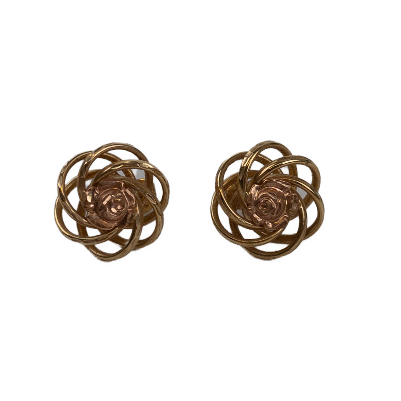 14K Yellow & Rose Gold Modernist Floral Motif Earrings