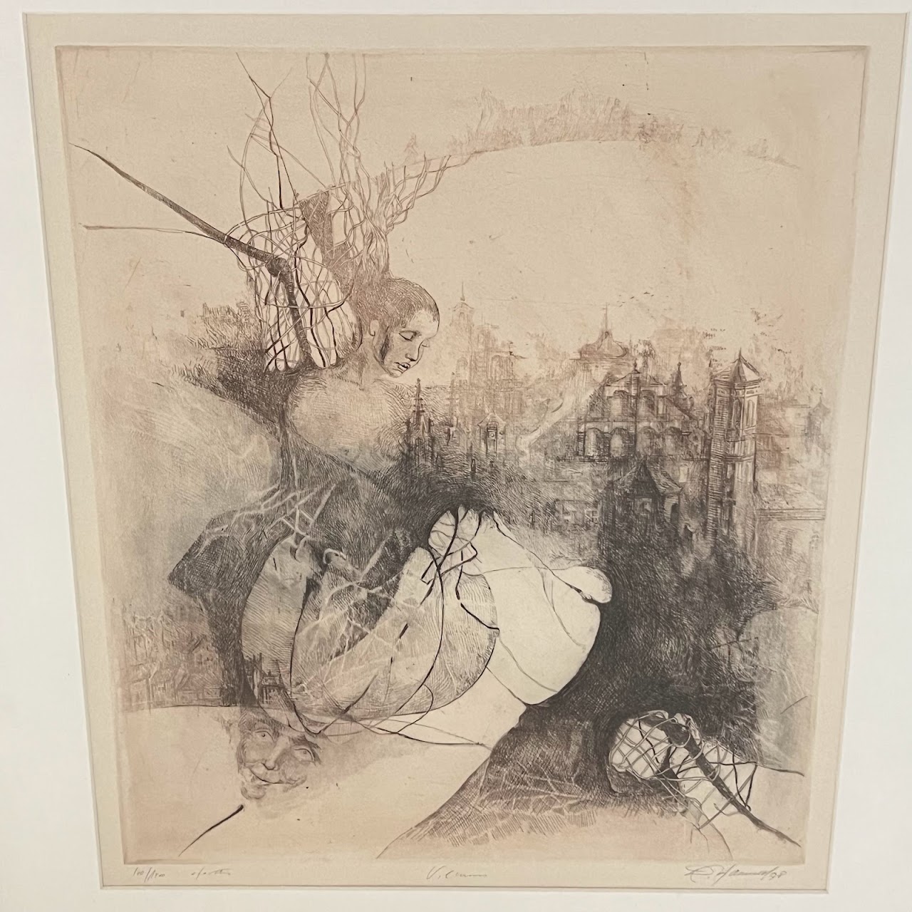 Contemporary Surrealist Signed Drypoint Etching