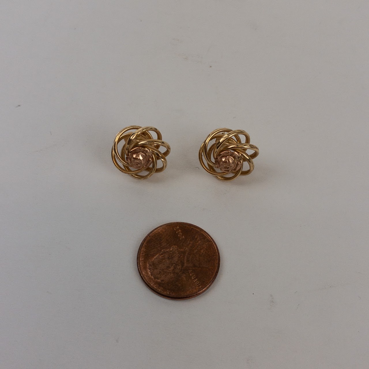 14K Yellow & Rose Gold Modernist Floral Motif Earrings