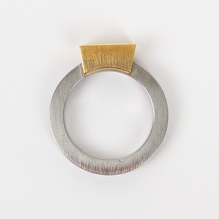 18K Gold, Diamond and Stainless Steel Ring