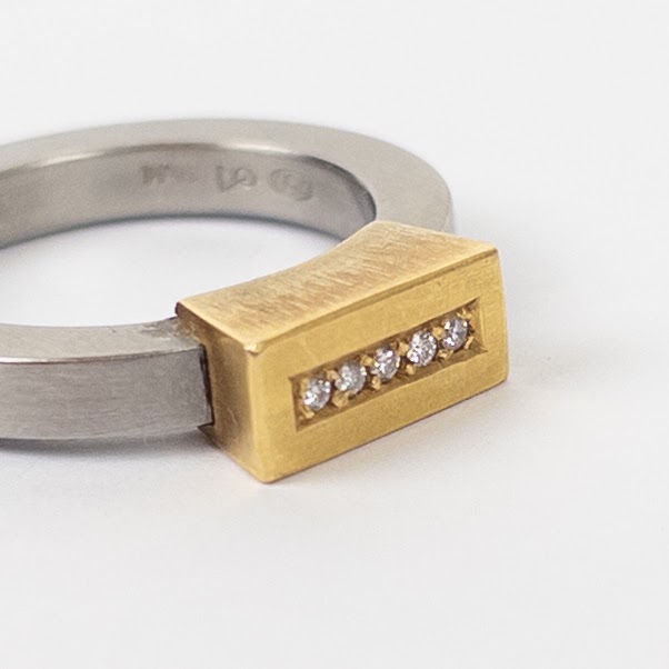 18K Gold, Diamond and Stainless Steel Ring