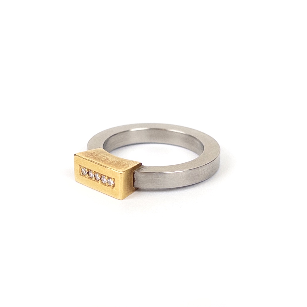 18K Gold, Diamond and Stainless Steel Ring