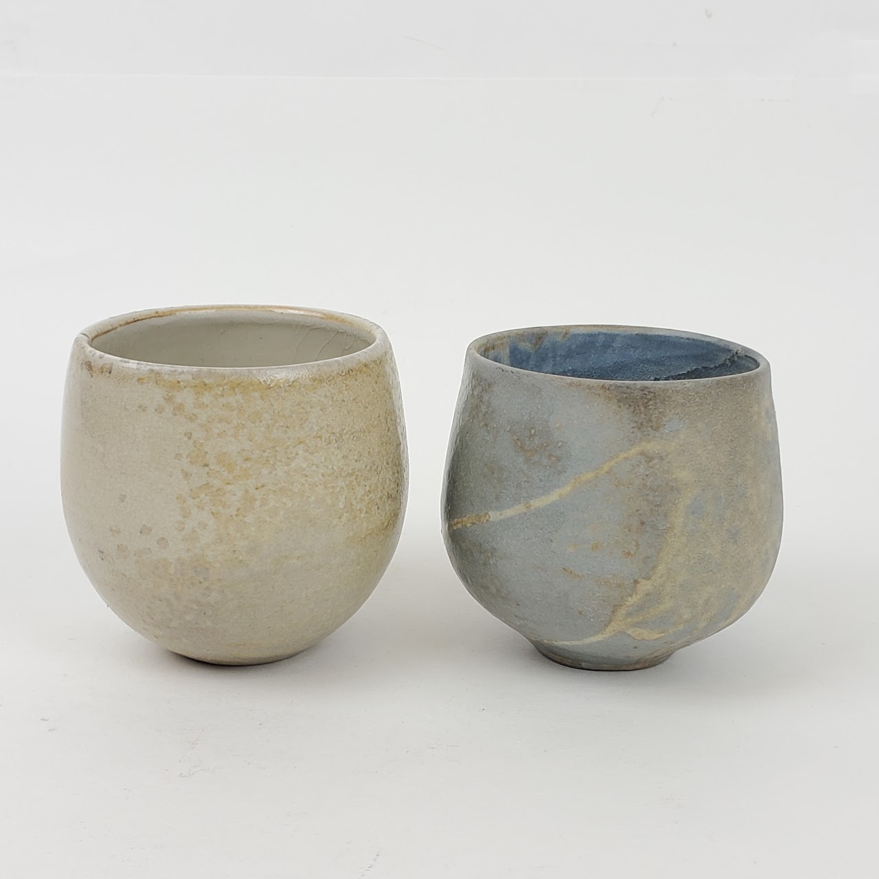 Signed Ceramic Hand Made Stemless Goblet Pair