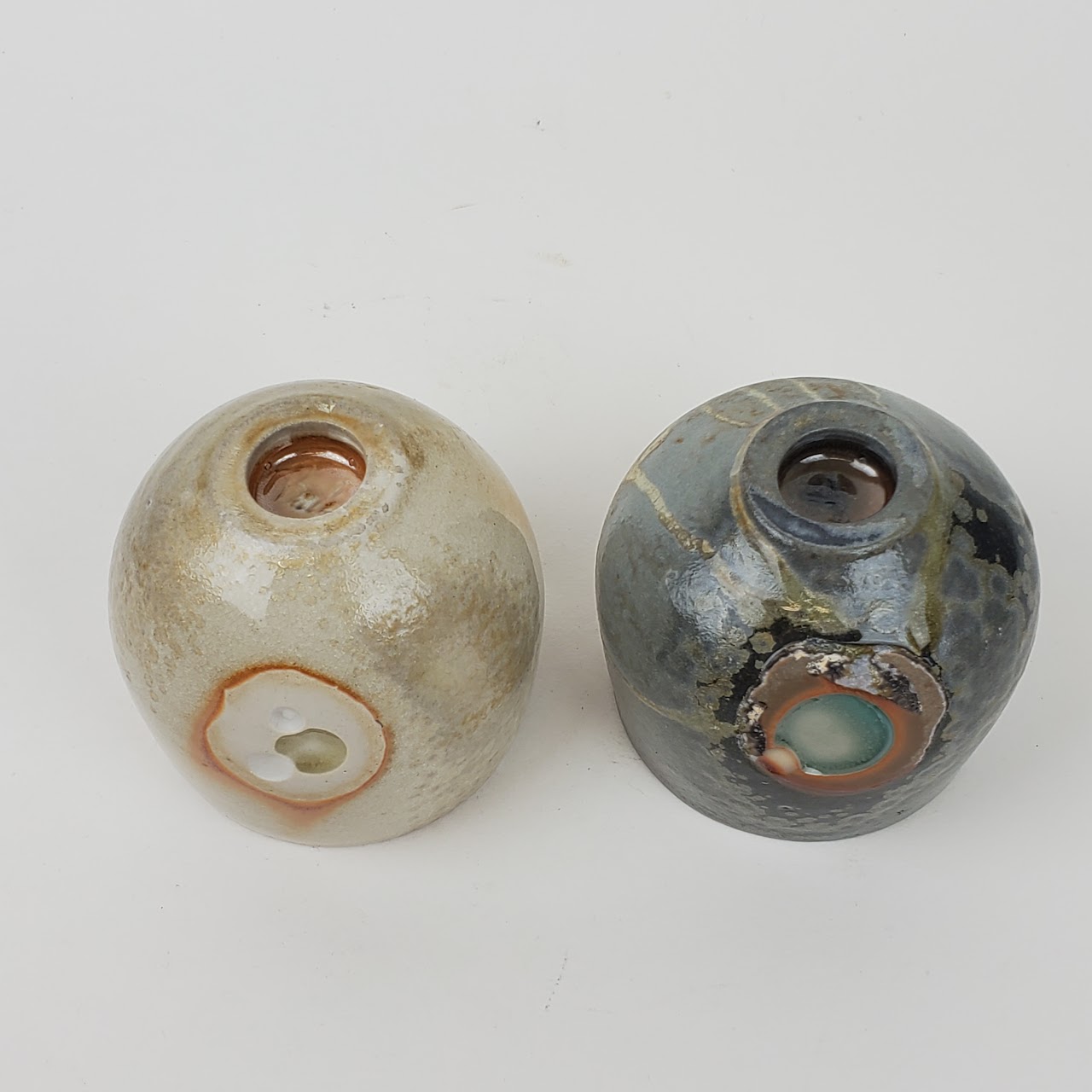 Signed Ceramic Hand Made Stemless Goblet Pair