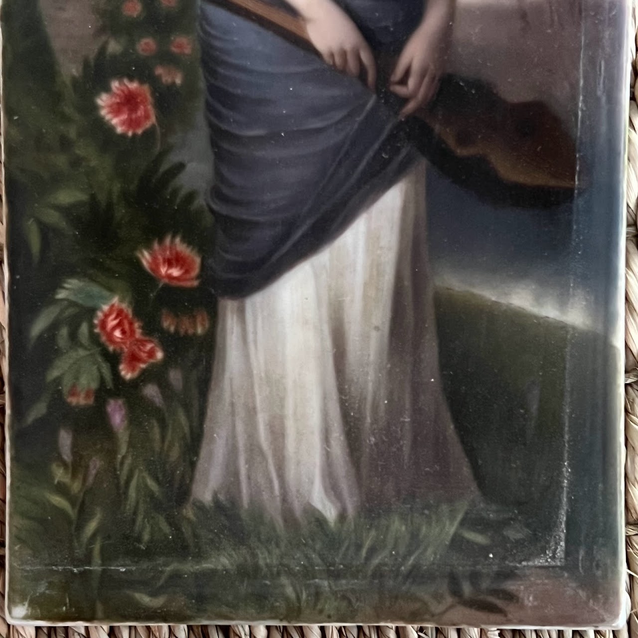 Bavarian Antique Porcelain Hand Painted Portrait Tile #1