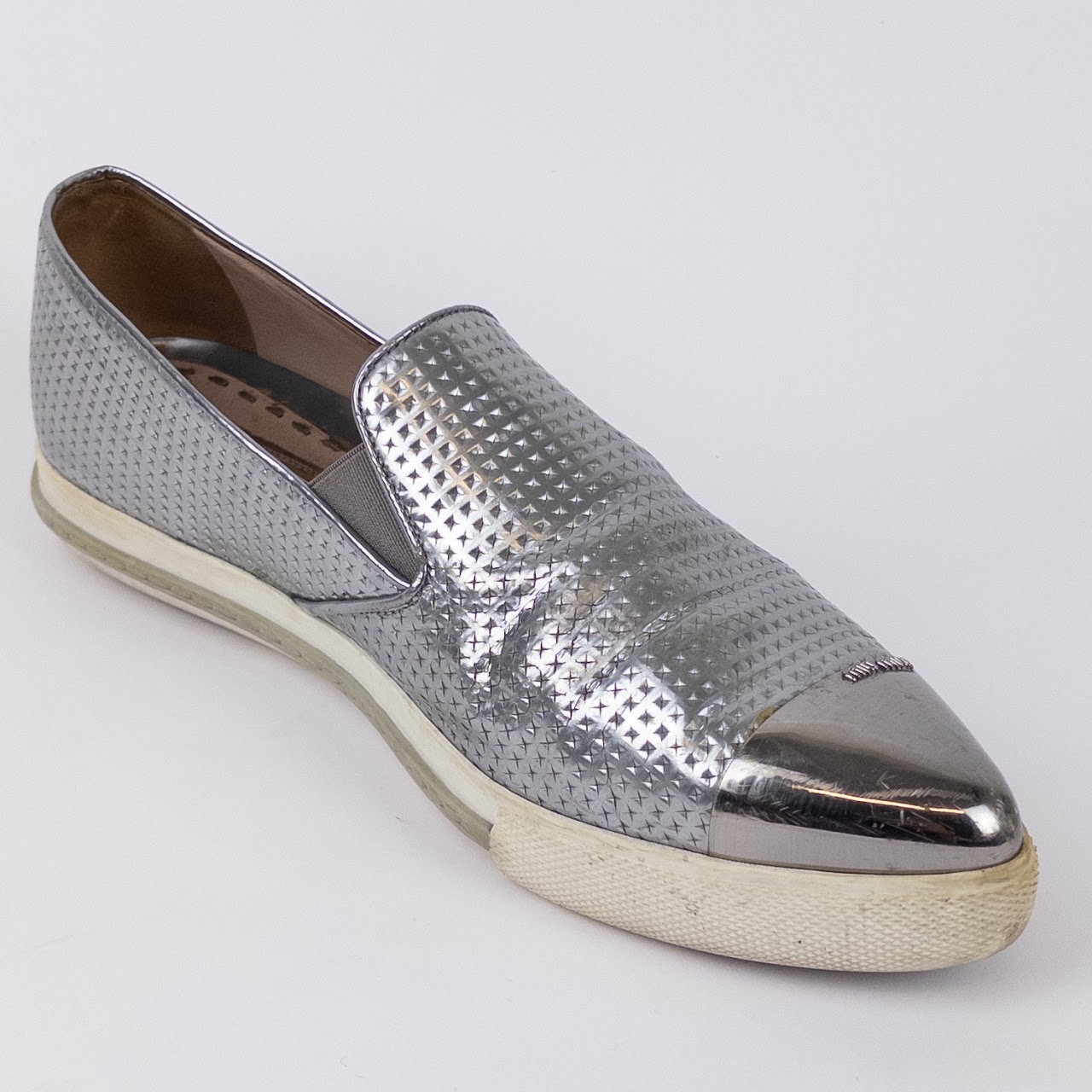 Miu Miu Metallic Leather Pointy Cap Toe Sneakers