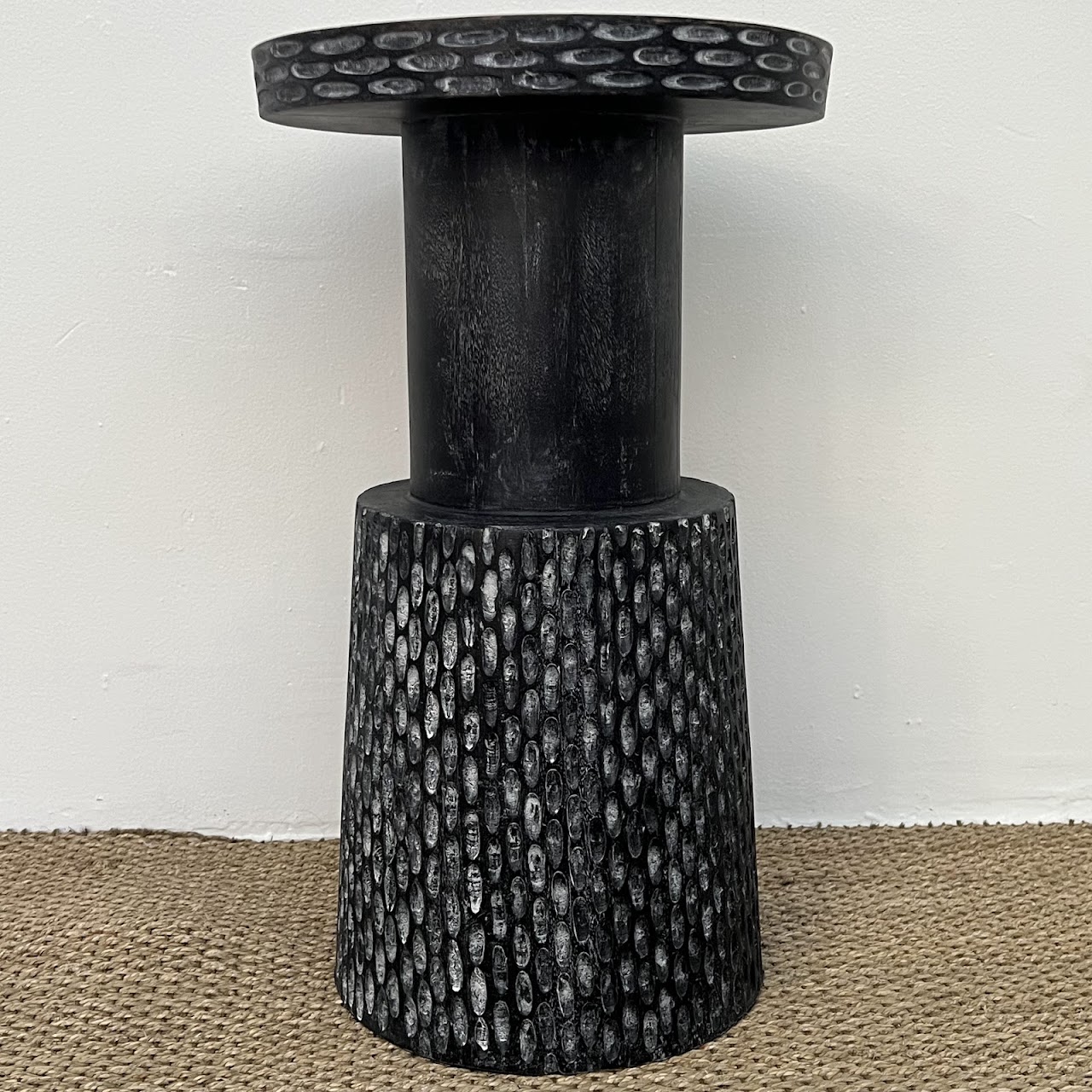 Ebonized Hand Carved Rubberwood Accent Table