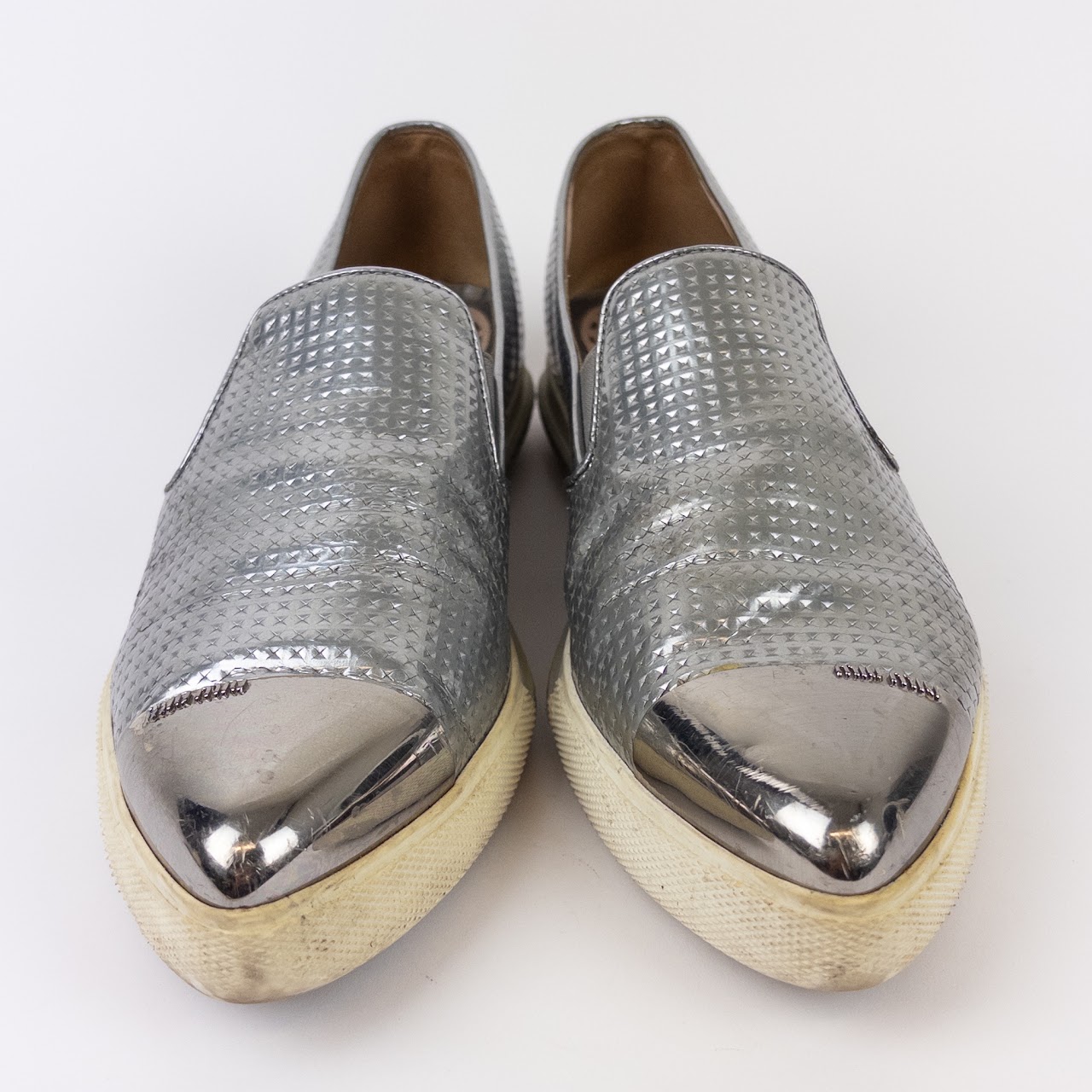 Miu Miu Metallic Leather Pointy Cap Toe Sneakers