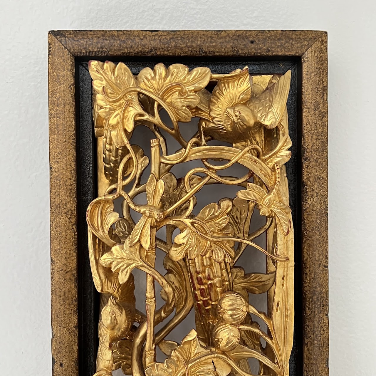 Chinese Giltwood High Relief Carved Wall Hanging Opposing Pair