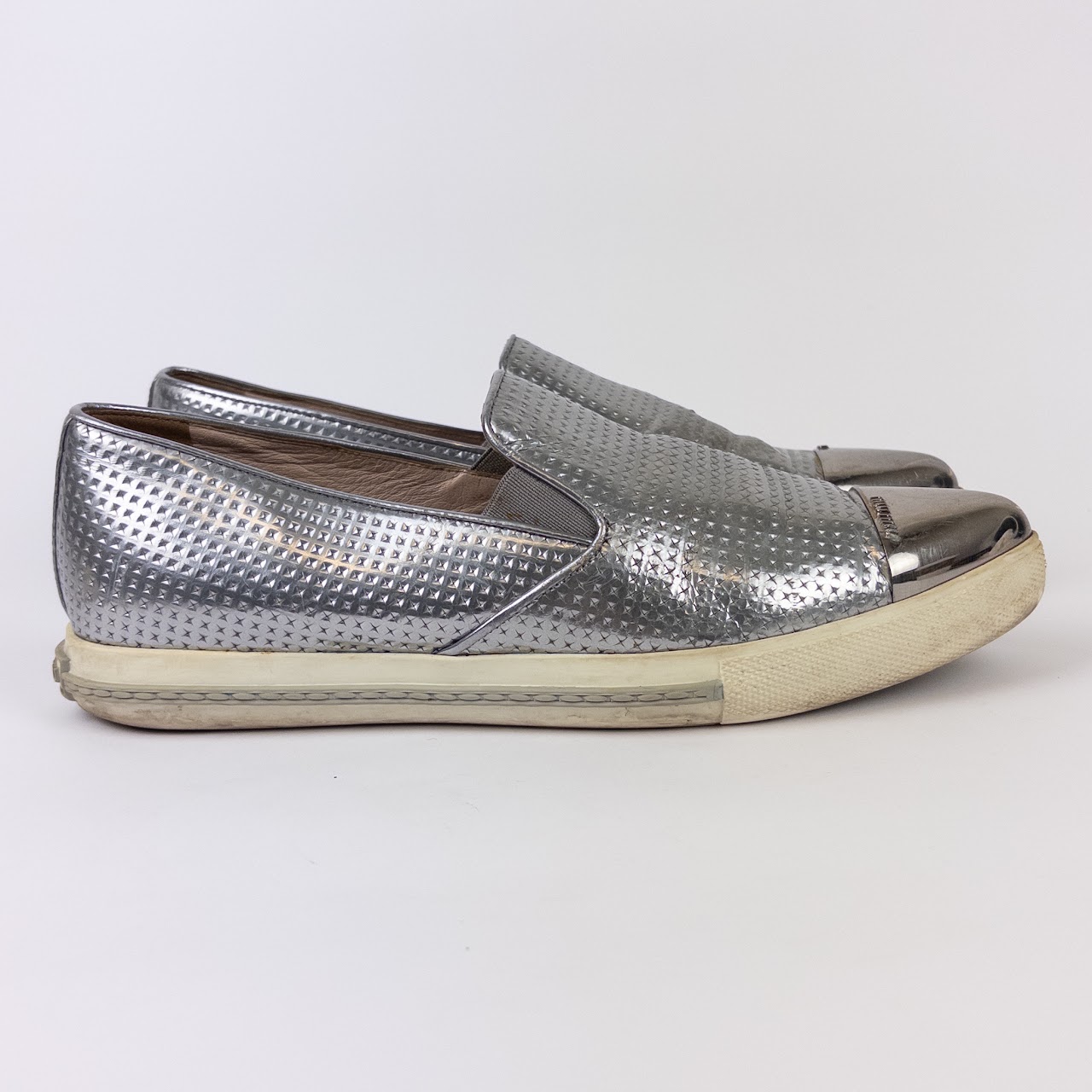 Miu Miu Metallic Leather Pointy Cap Toe Sneakers