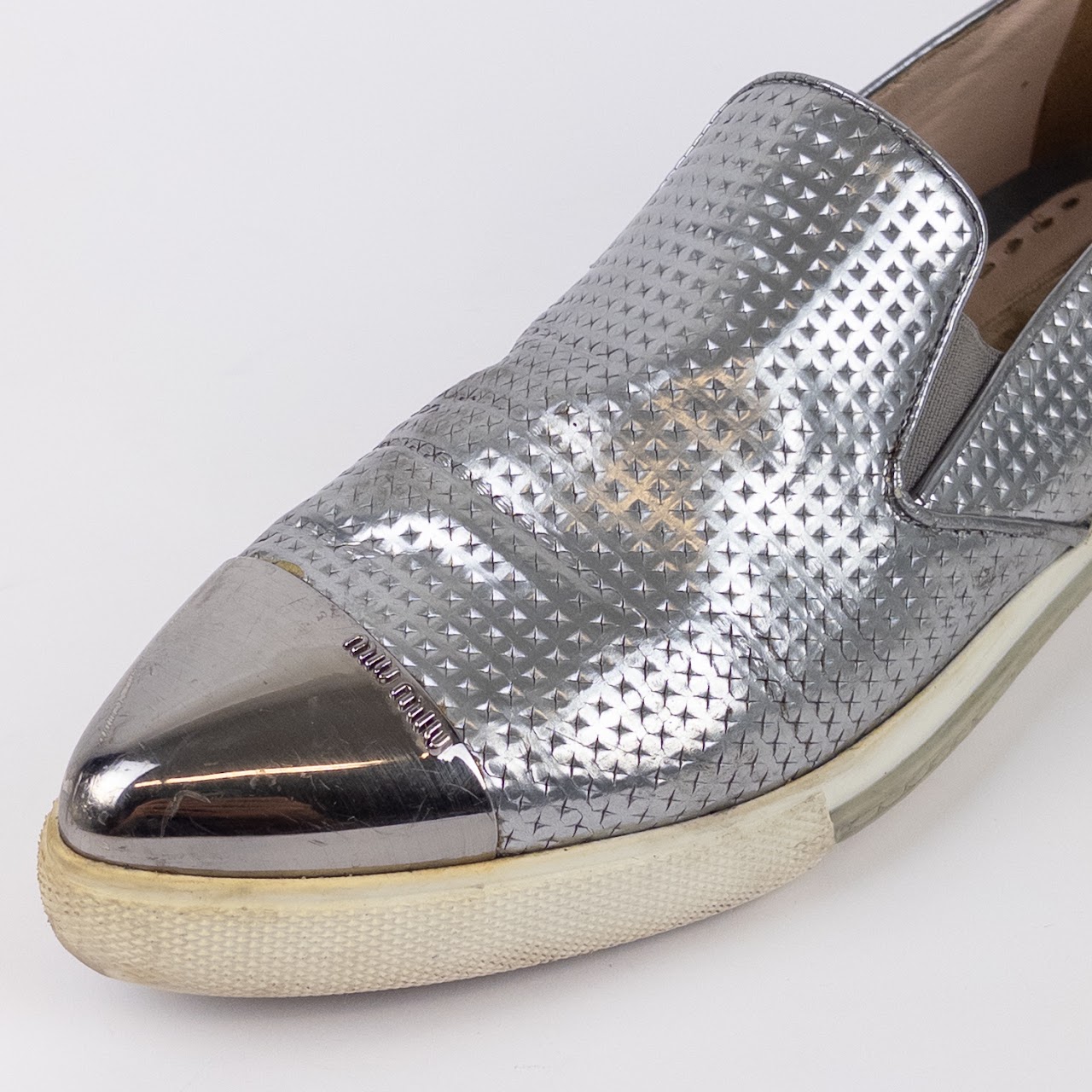 Miu Miu Metallic Leather Pointy Cap Toe Sneakers