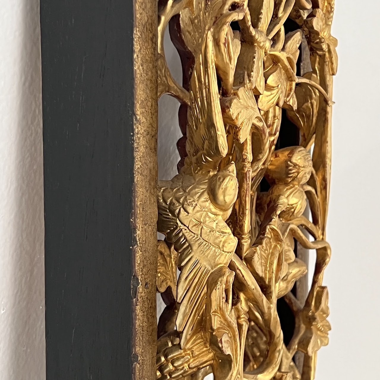 Chinese Giltwood High Relief Carved Wall Hanging Opposing Pair