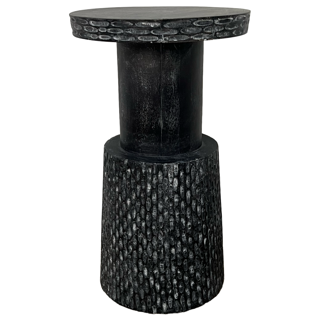 Ebonized Hand Carved Rubberwood Accent Table