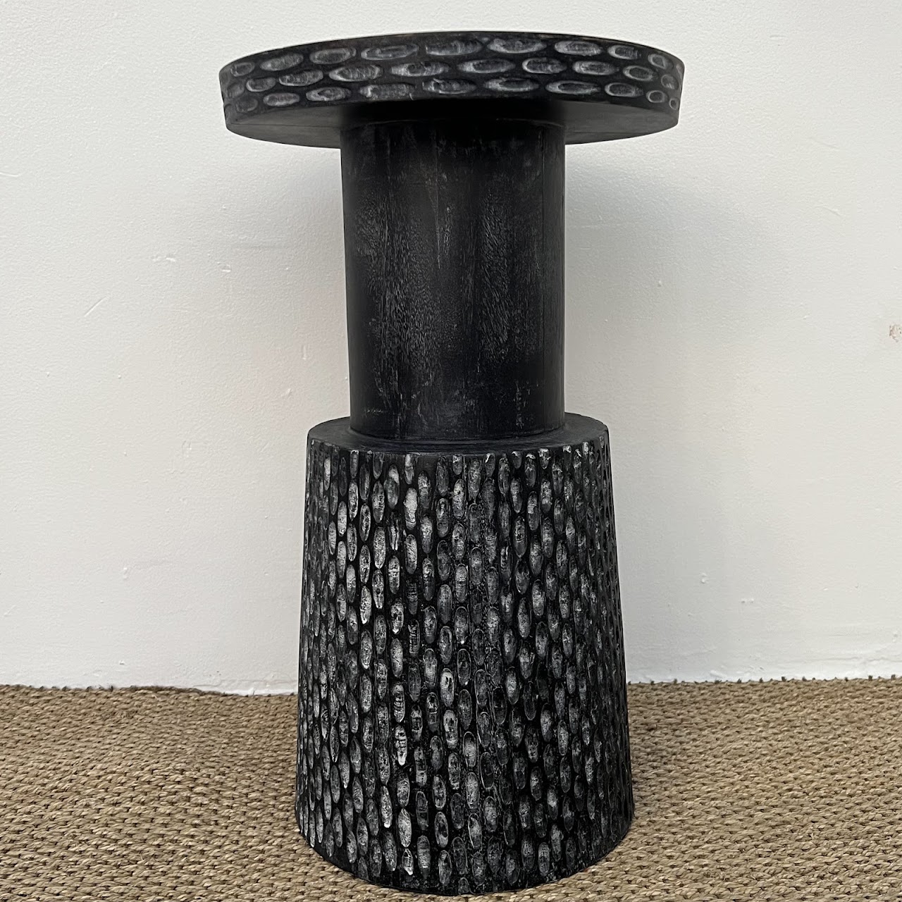 Ebonized Hand Carved Rubberwood Accent Table