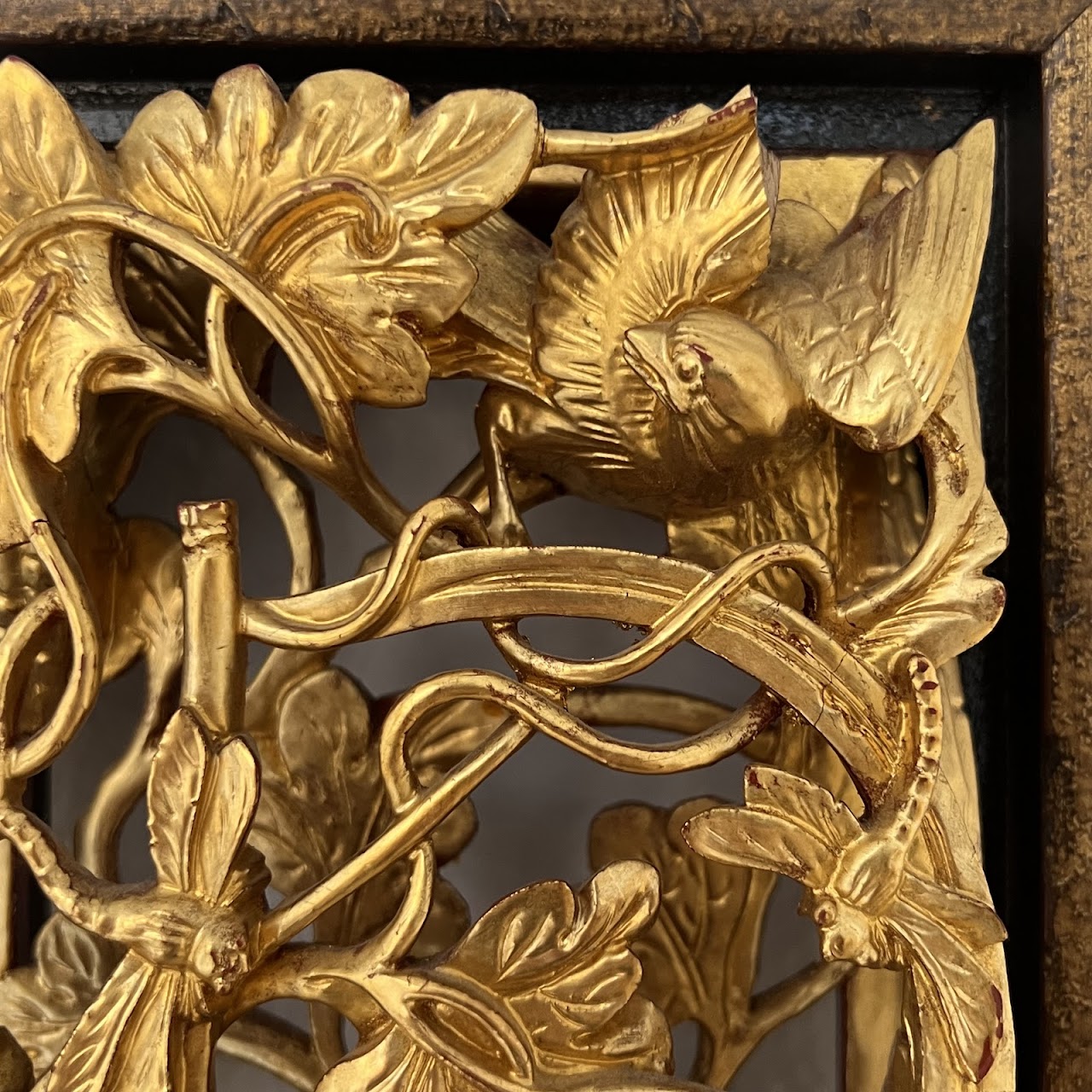 Chinese Giltwood High Relief Carved Wall Hanging Opposing Pair