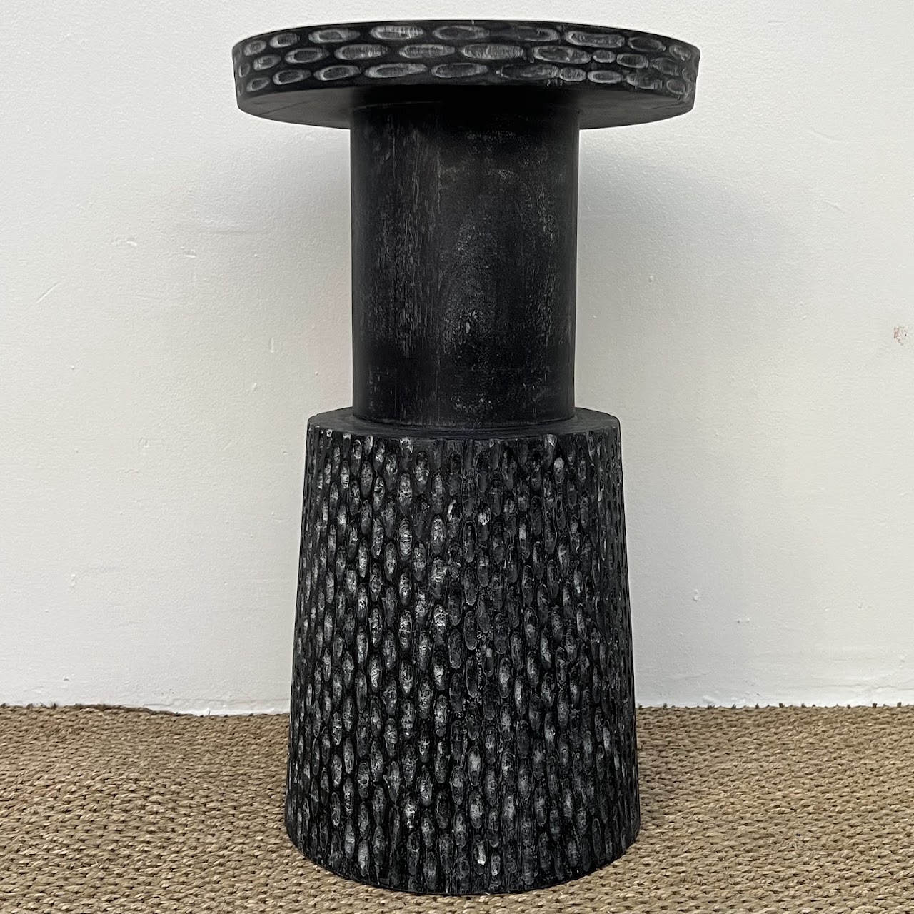 Ebonized Hand Carved Rubberwood Accent Table