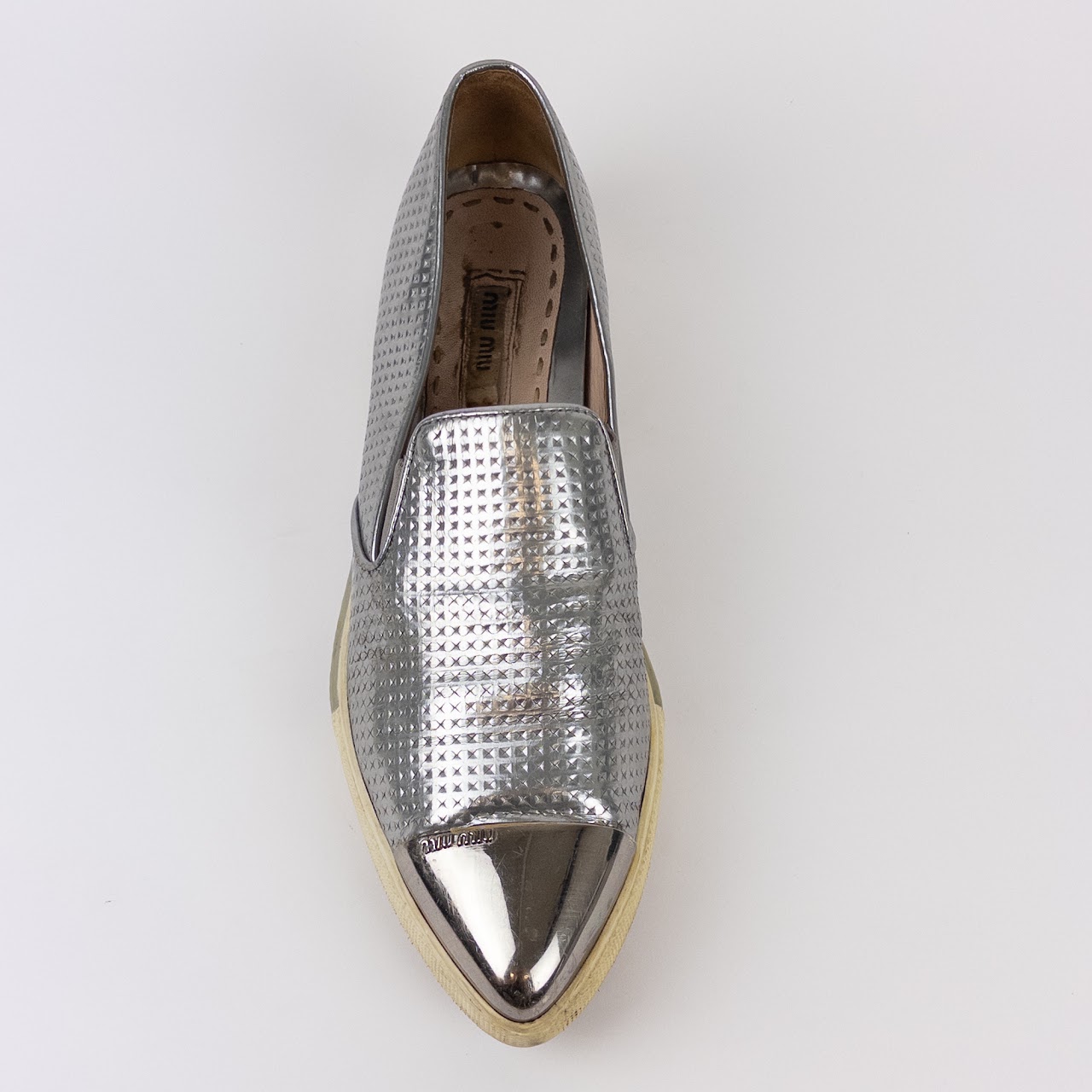 Miu Miu Metallic Leather Pointy Cap Toe Sneakers