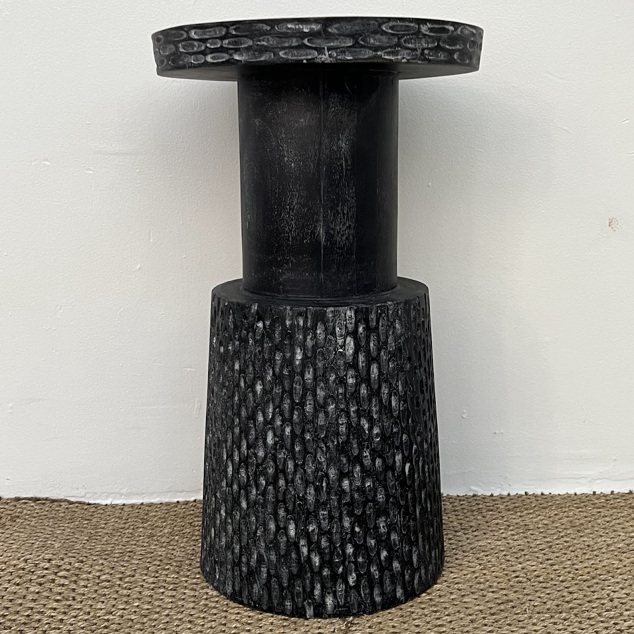 Ebonized Hand Carved Rubberwood Accent Table