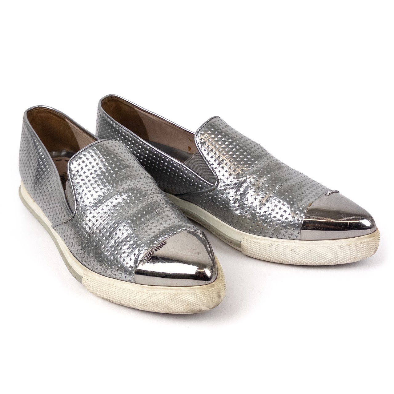 Miu Miu Metallic Leather Pointy Cap Toe Sneakers