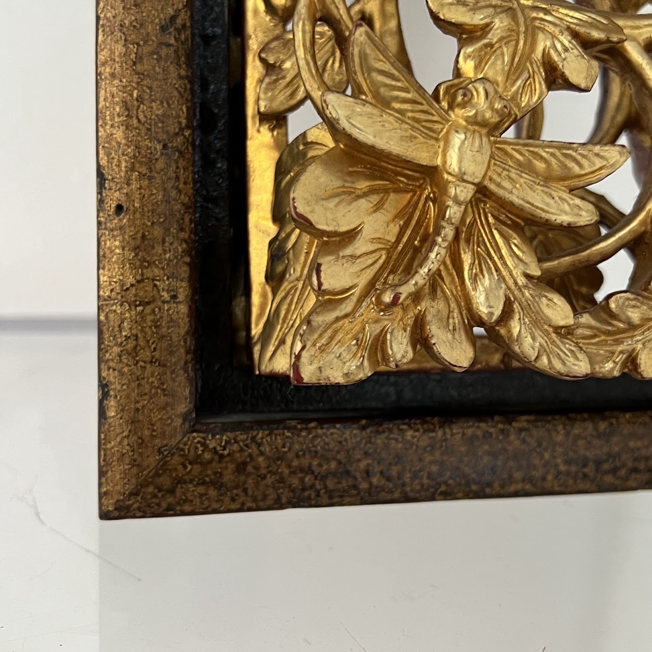 Chinese Giltwood High Relief Carved Wall Hanging Opposing Pair