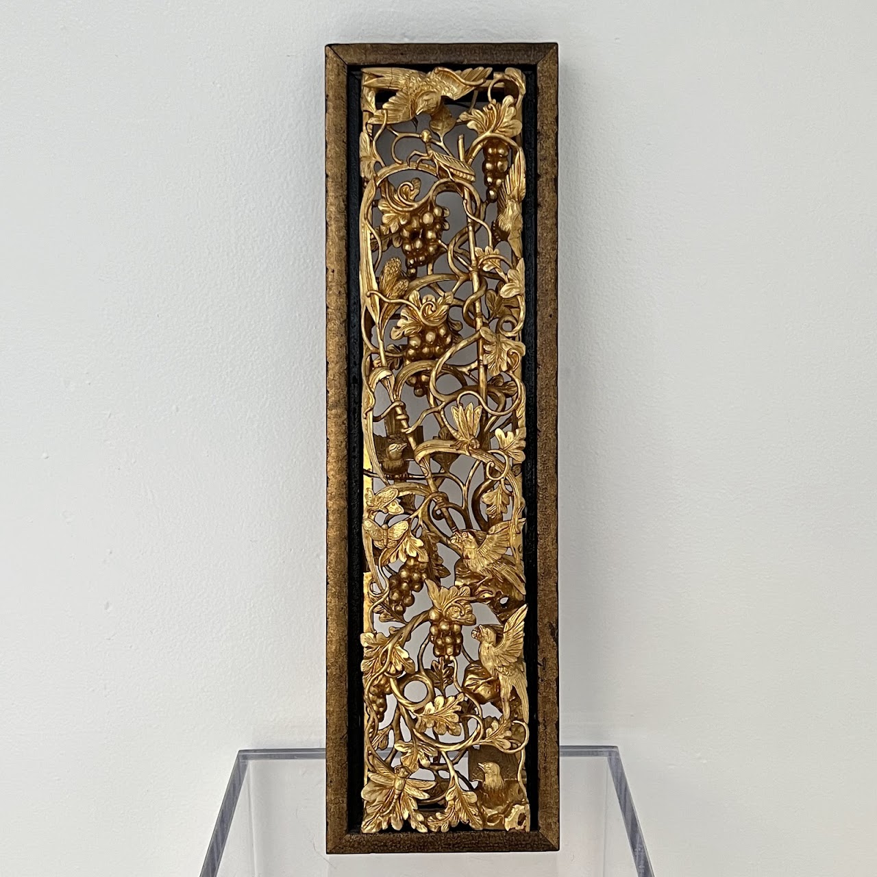 Chinese Giltwood High Relief Carved Wall Hanging Opposing Pair