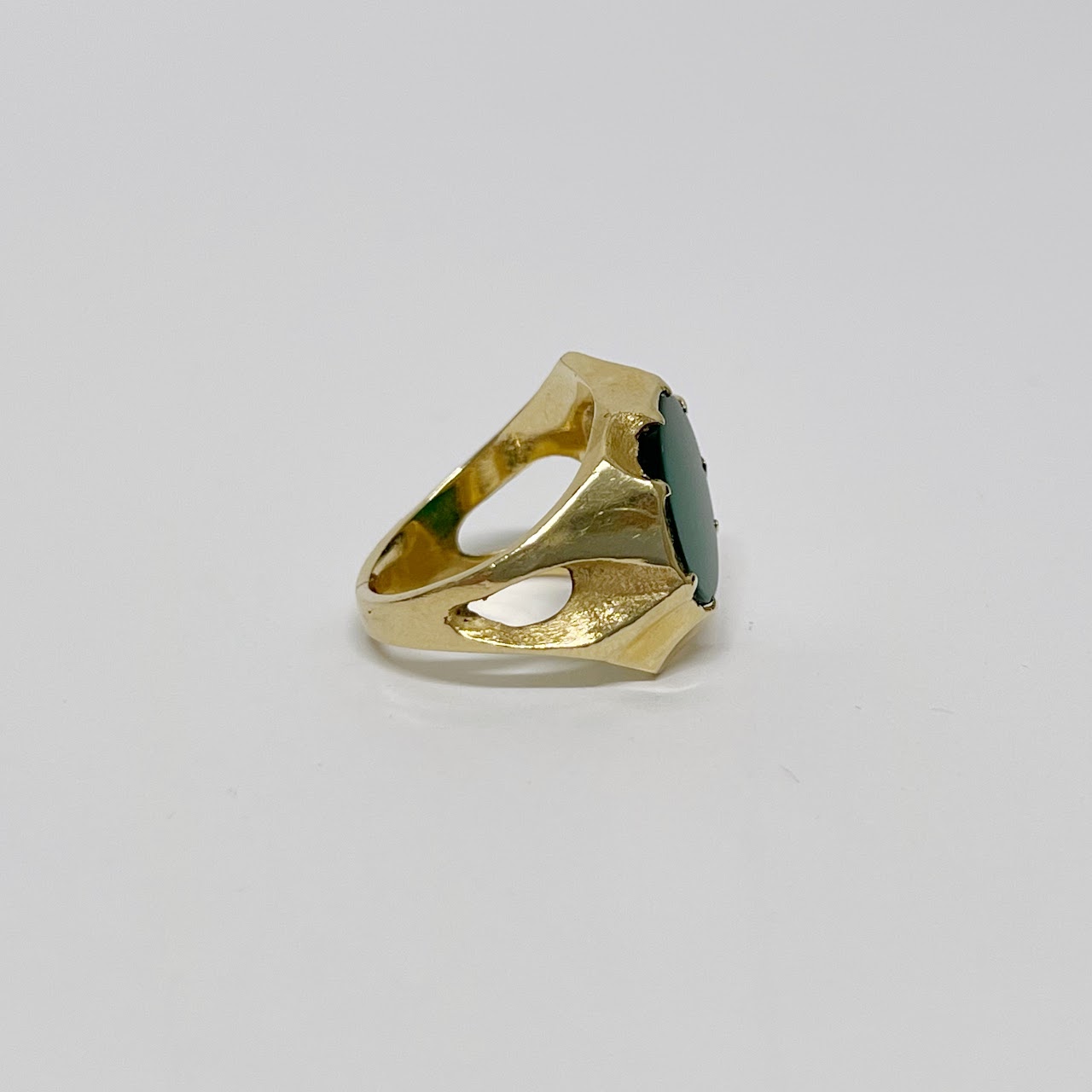 14K Gold and Green Stone Modernist Ring