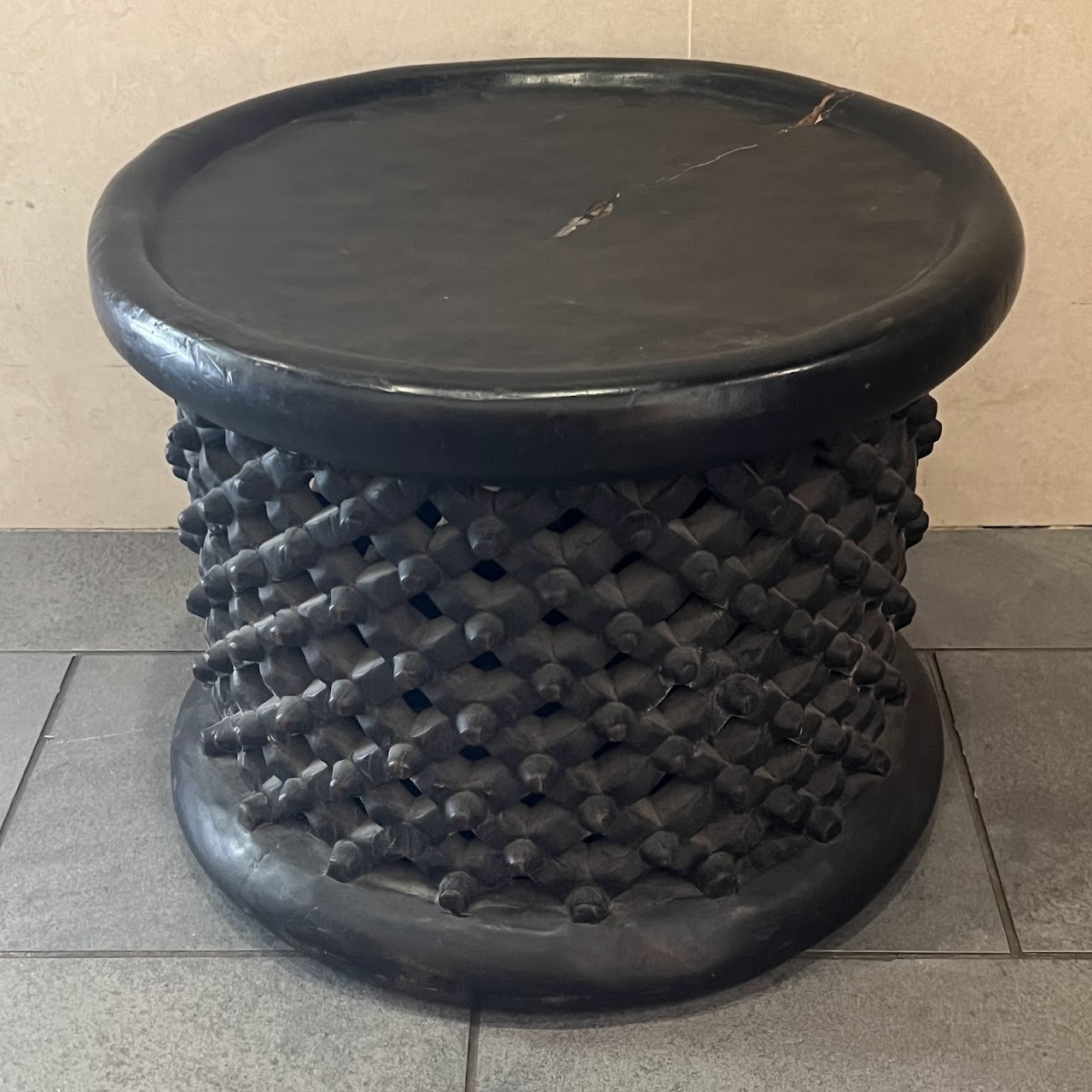 African Bamileke Drum Side Table