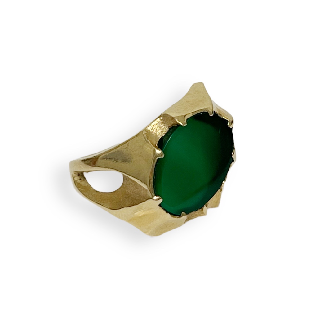 14K Gold and Green Stone Modernist Ring