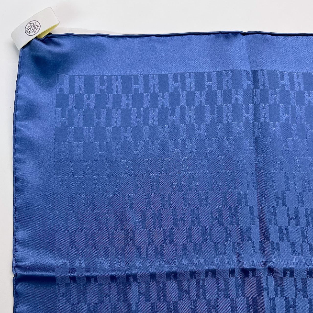 bar-in Hermes Men's Pochette Pongee Marine Faconnee Grand H Jacquard Silk Pocket Square Scarf 45cm Bnwt! - poupishop