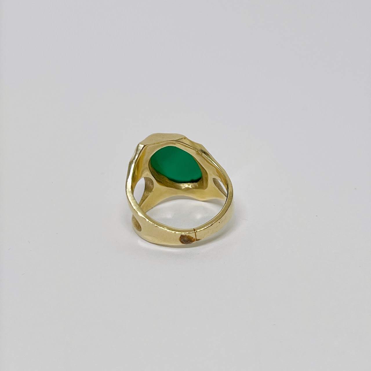 14K Gold and Green Stone Modernist Ring