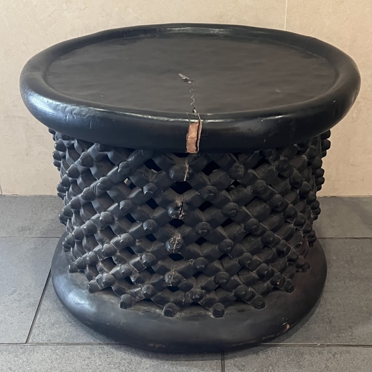 African Bamileke Drum Side Table