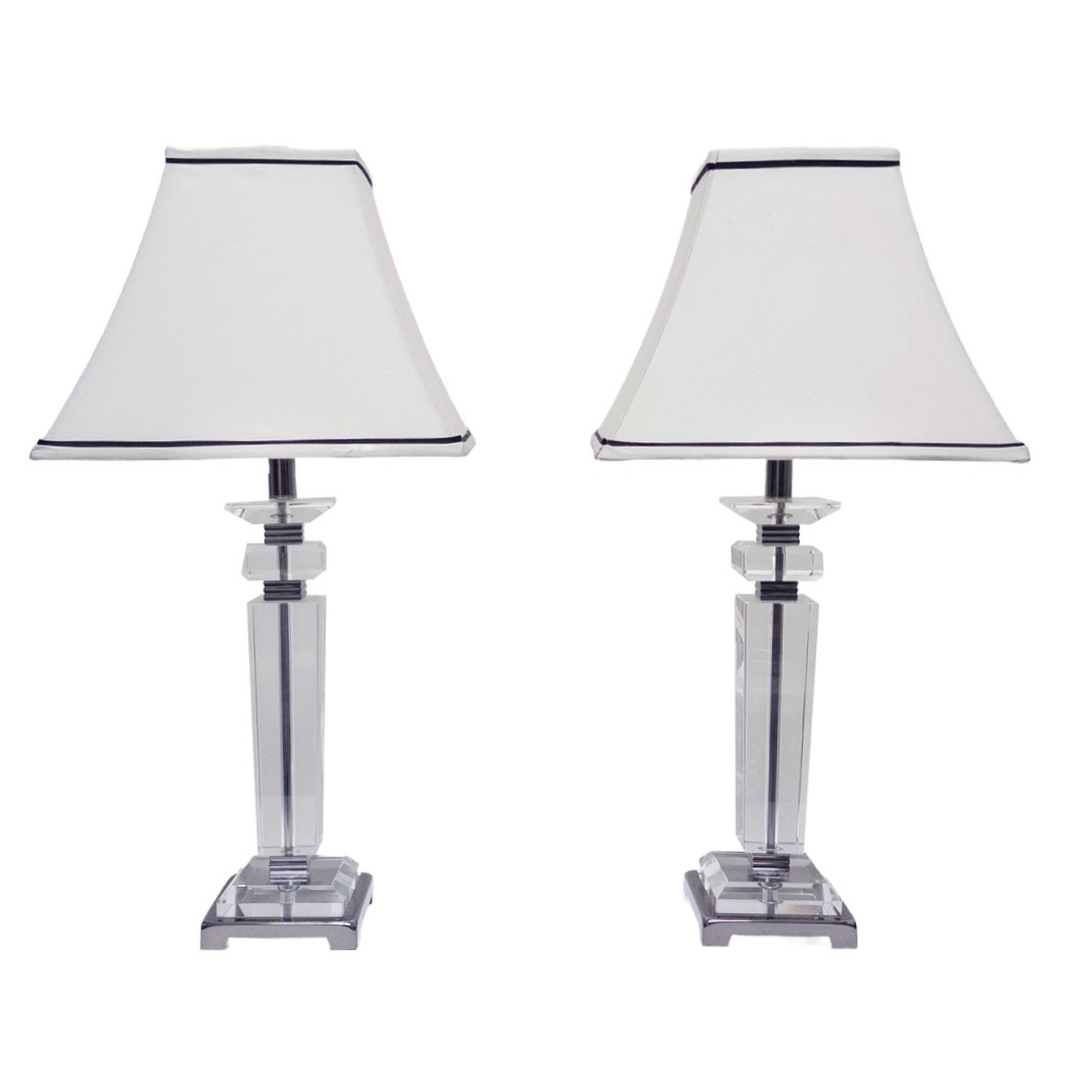 Glass & Gunmetal Transitional Table Lamp Pair