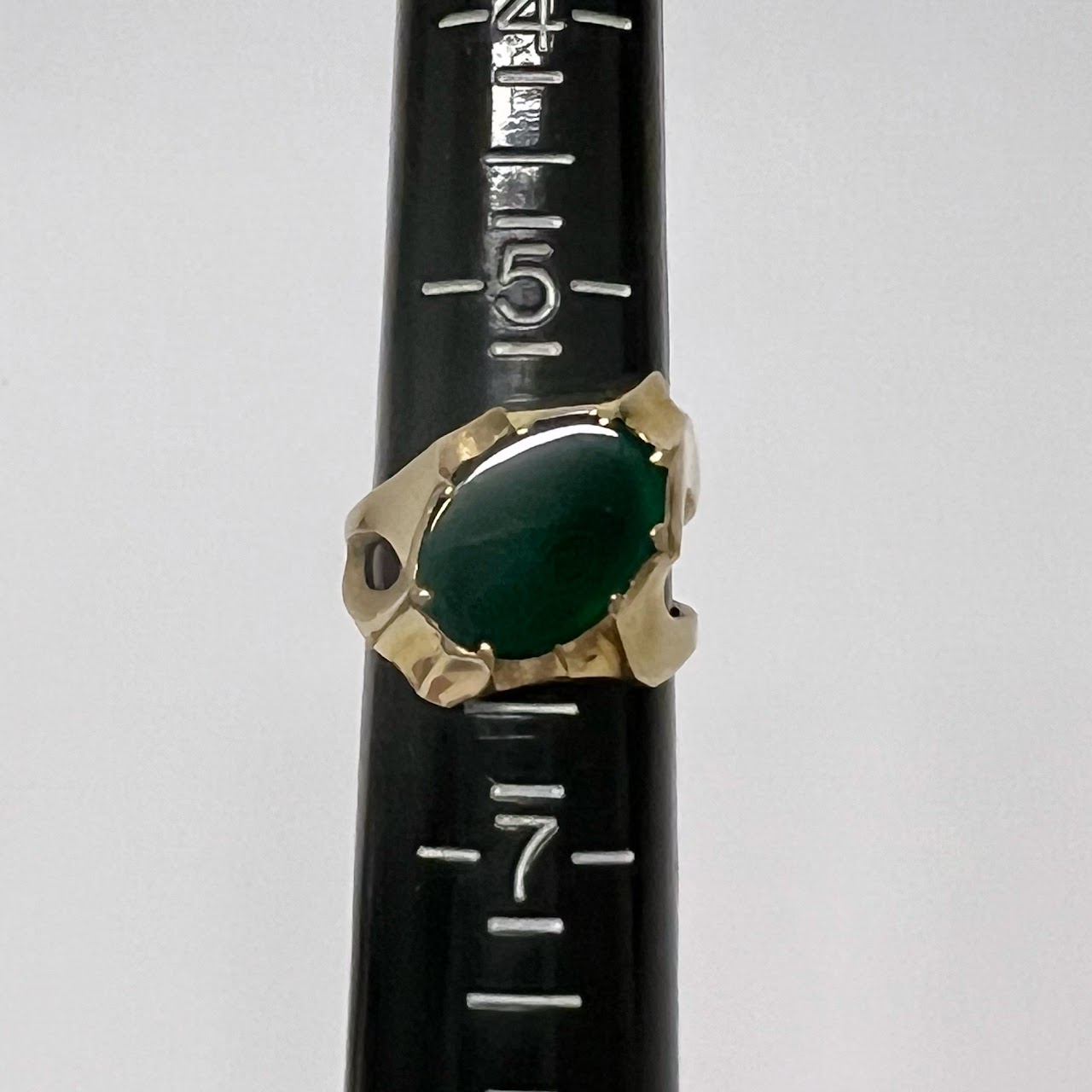 14K Gold and Green Stone Modernist Ring