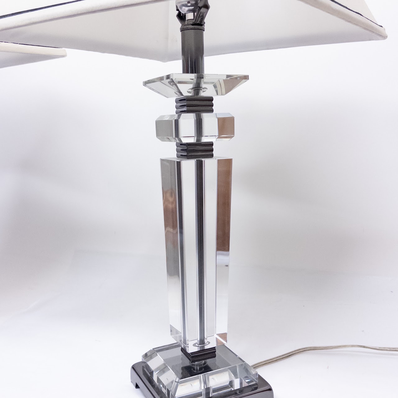 Glass & Gunmetal Transitional Table Lamp Pair