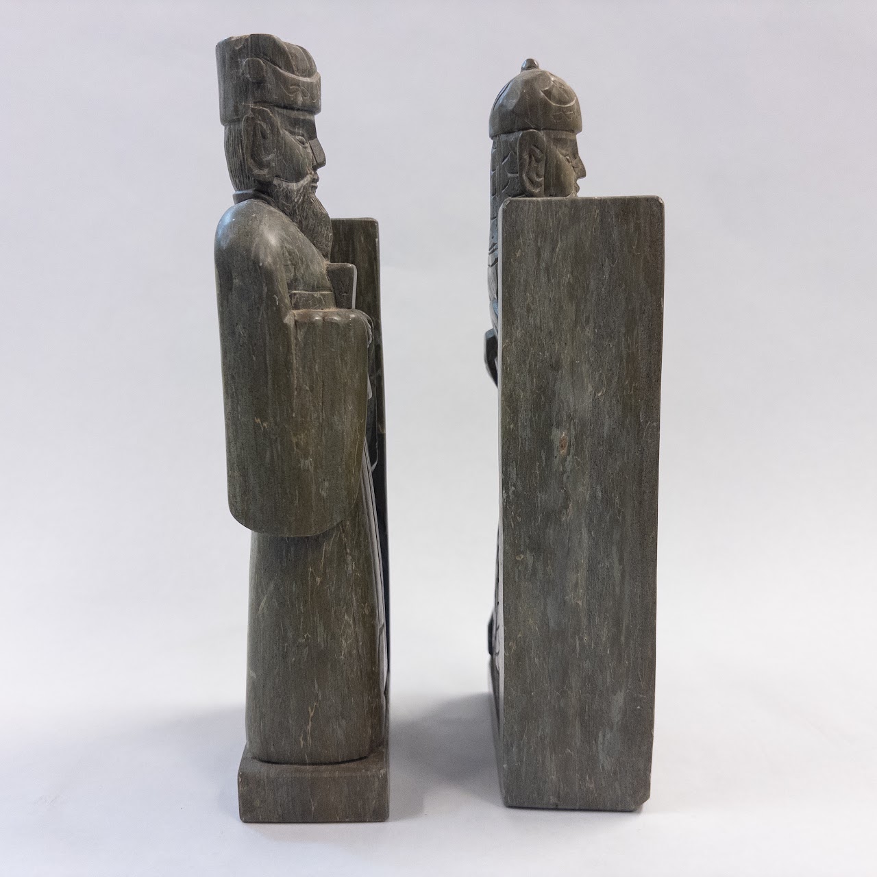 Vintage Carved Stone Warrior and Scholar Bookends