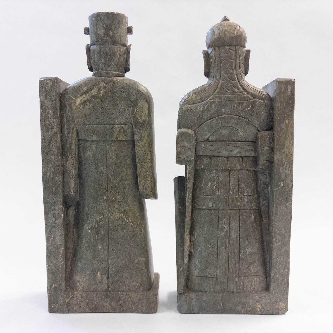 Vintage Carved Stone Warrior and Scholar Bookends