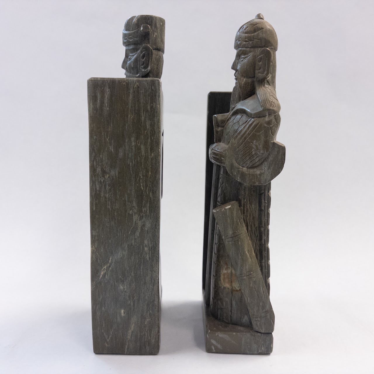 Vintage Carved Stone Warrior and Scholar Bookends