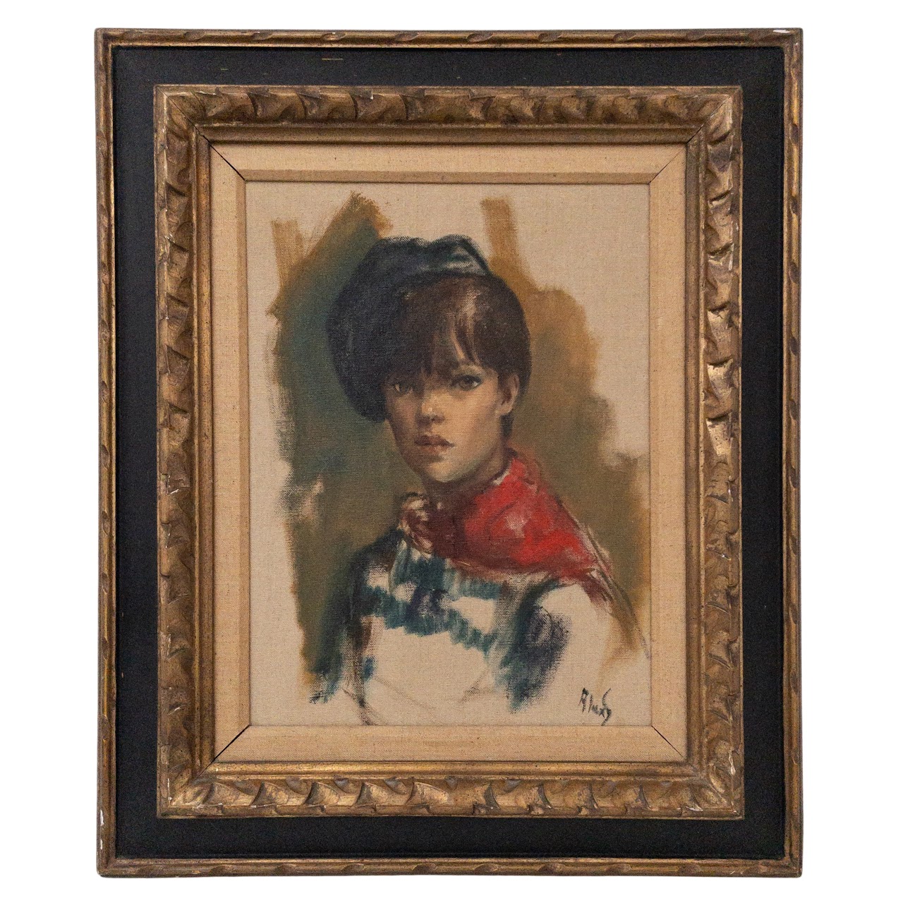 Portrait Of A Boy Signed Oil Painting, Unfinished