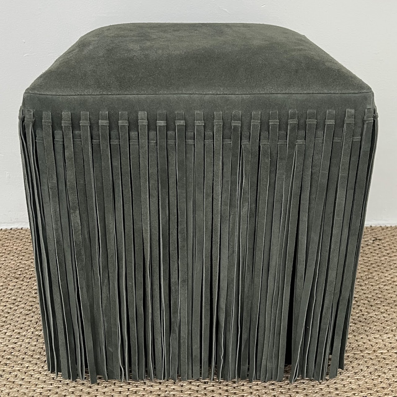 Made Goods Hallie Fringed Suede Stool in Forest Green