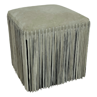 Made Goods Hallie Fringed Suede Stool in Sage Green