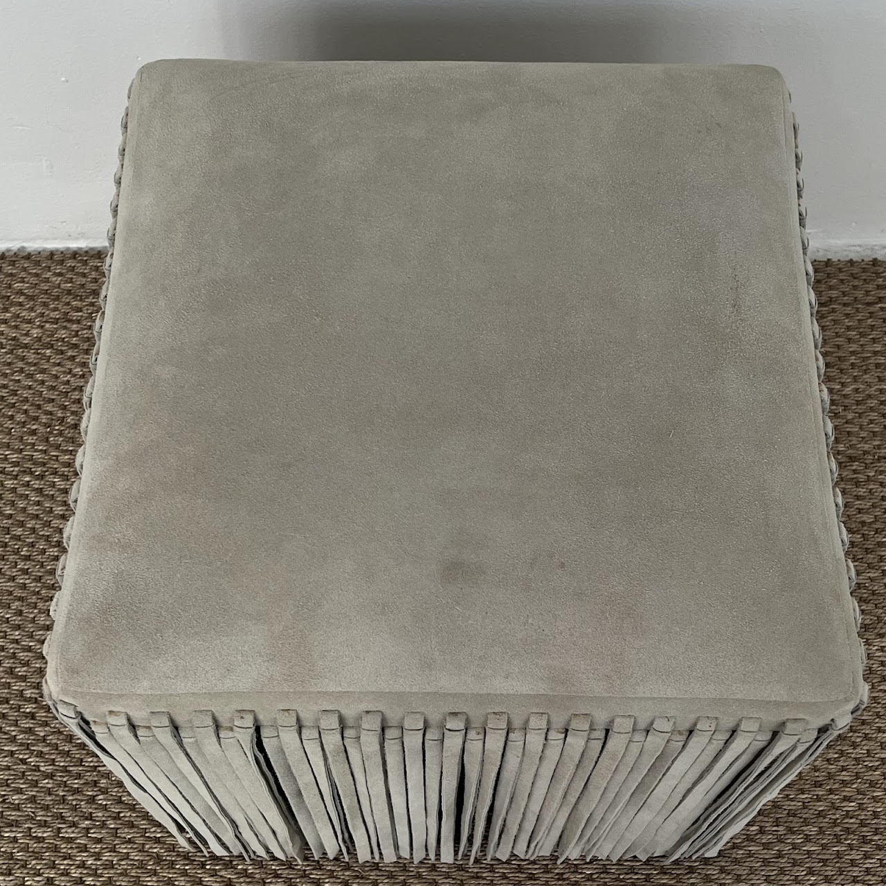 Made Goods Hallie Fringed Suede Stool in Sage Green